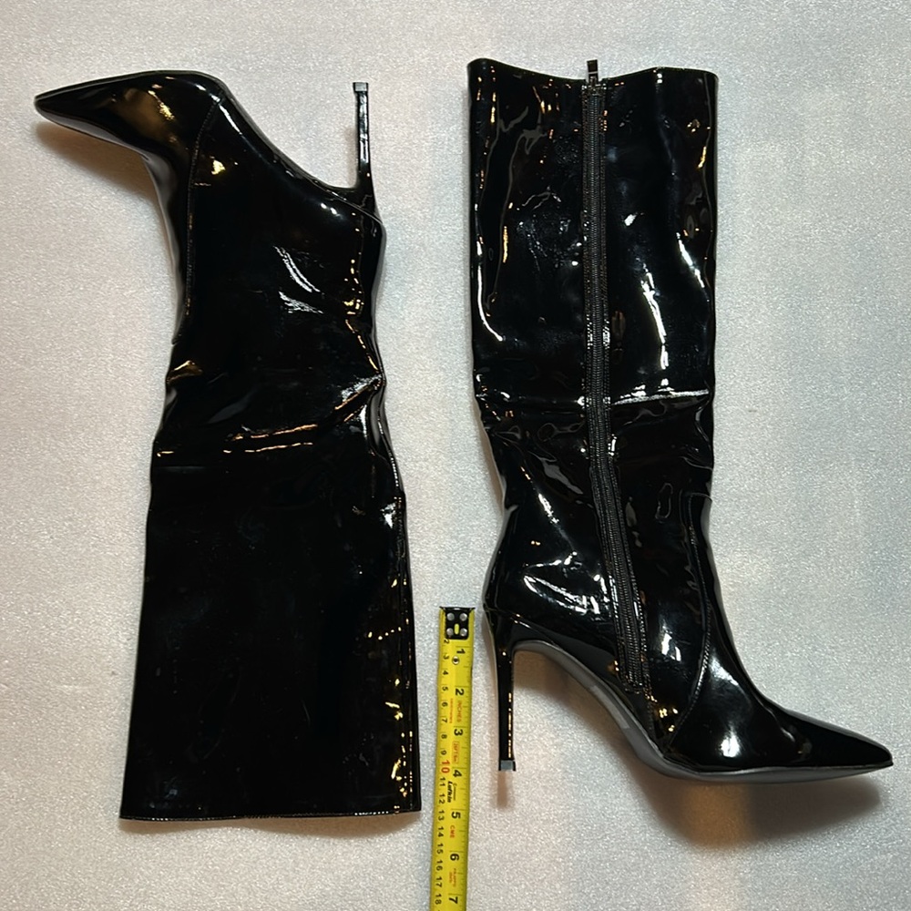 Black Patent Knee-High Stiletto Boots - Picture 2 of 6